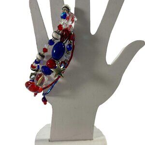 Lot of 4 Beaded Bracelets Red White Blue Patriotic Baseball 4th of July Layering